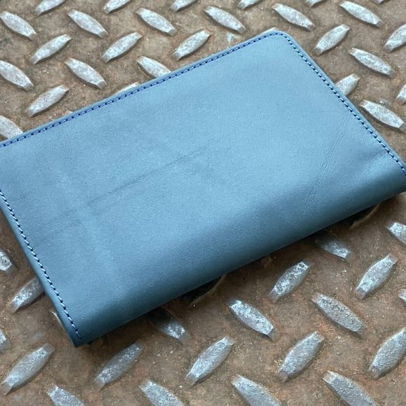 Passport Holder Blue Leather Card Holder Travel Documents Wallet Handmade - Picture 5 of 10